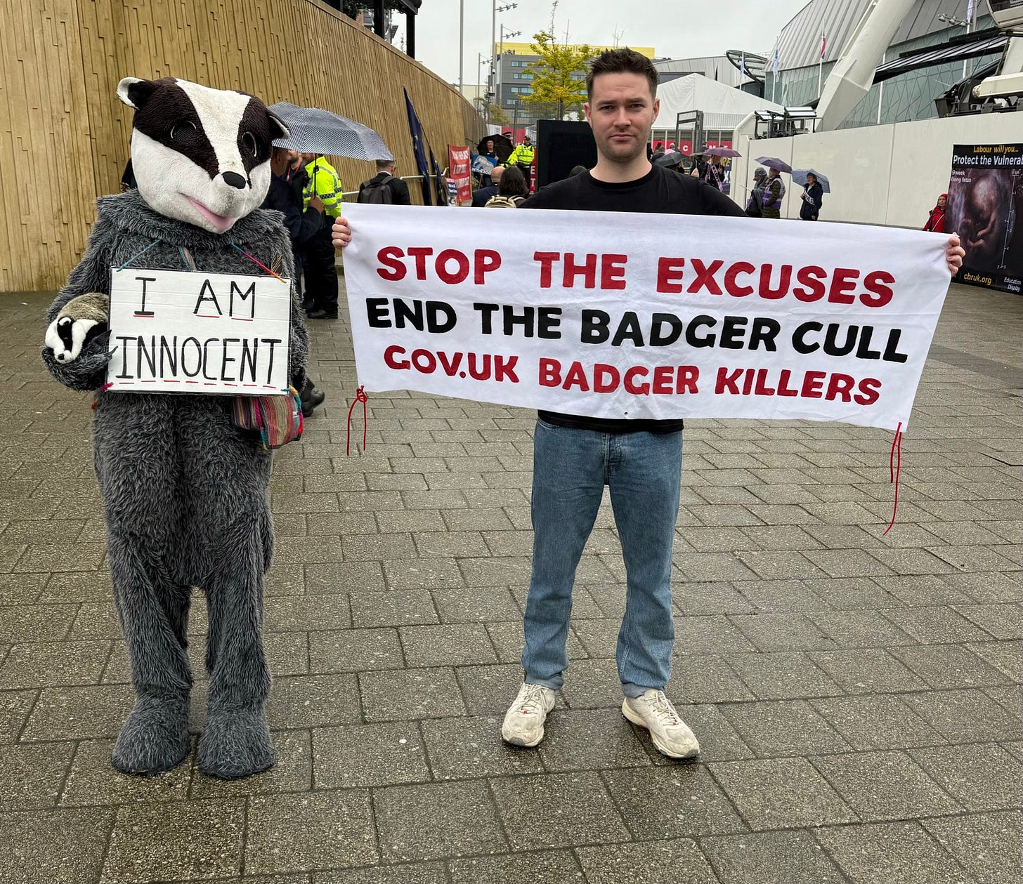 Protect the Wild on X: "A simple message today outside the @UKLabour  Conference in Liverpool. STOP THE EXCUSES. END THE BADGER CULL. RT if you  stand with us! @SteveReedMP https://t.co/5jQ9lN0SOk" / X