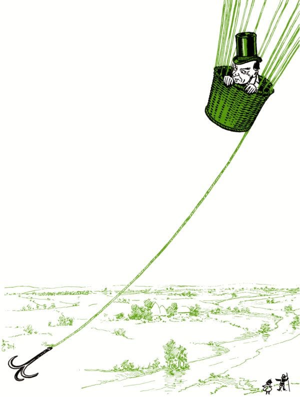 Oz flying away in the balloon