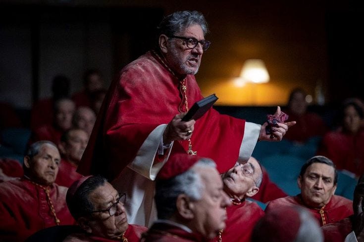 Screenshot from "Conclave." Cardinal Tedesco is not happy.