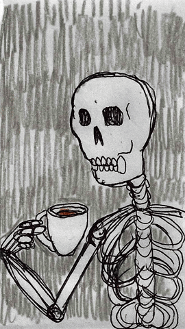 skeleton drinking coffee