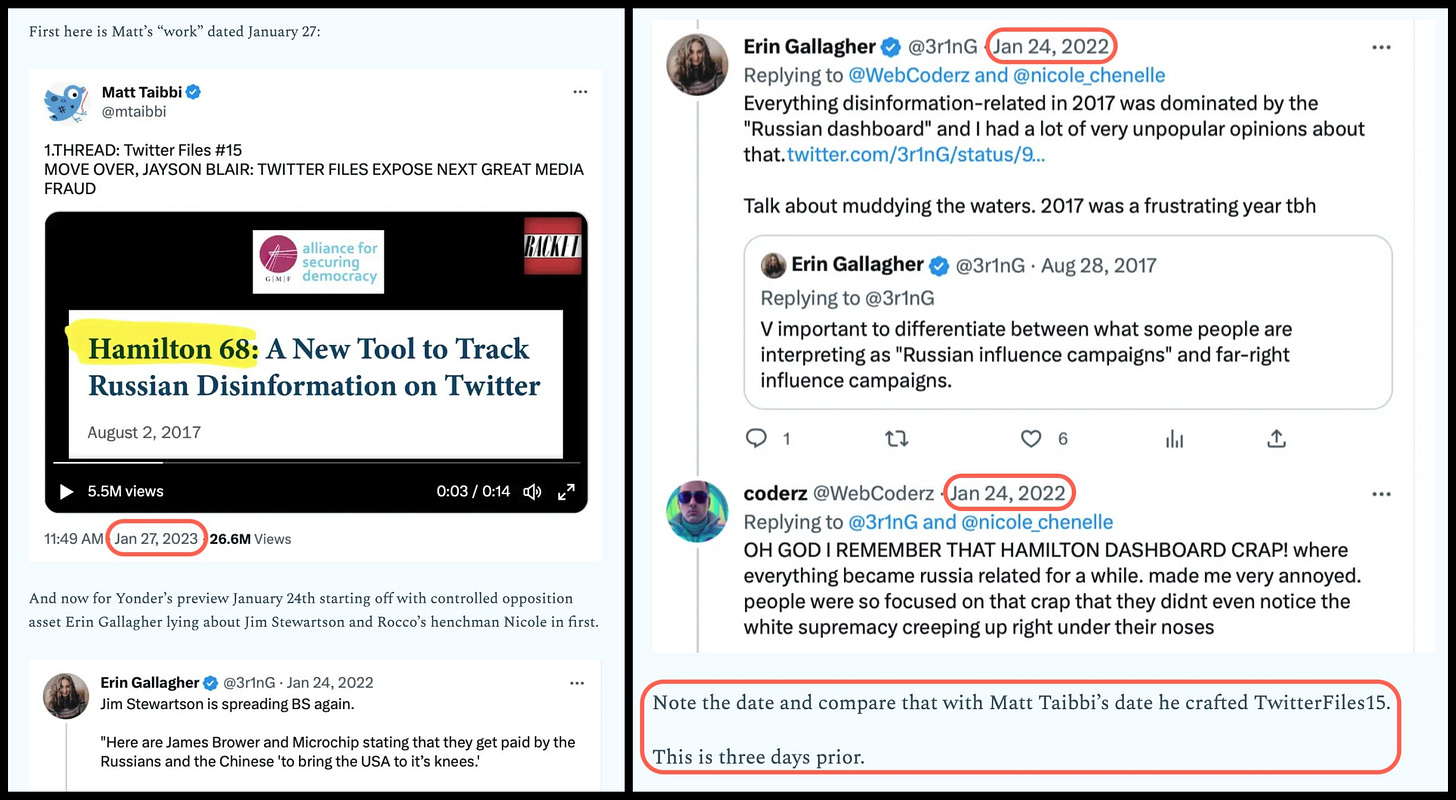 screenshots of a discussion from January 2022, and screenshot of a Steven Jarvis blog post falsely claiming the discussion took place a year later
