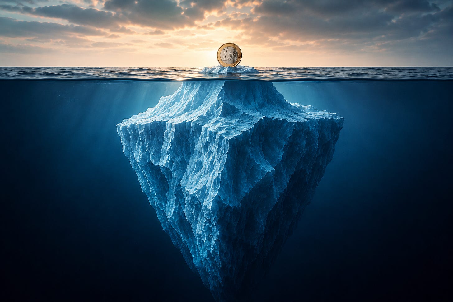iceberg con euro in cima. copertina dell'articolo