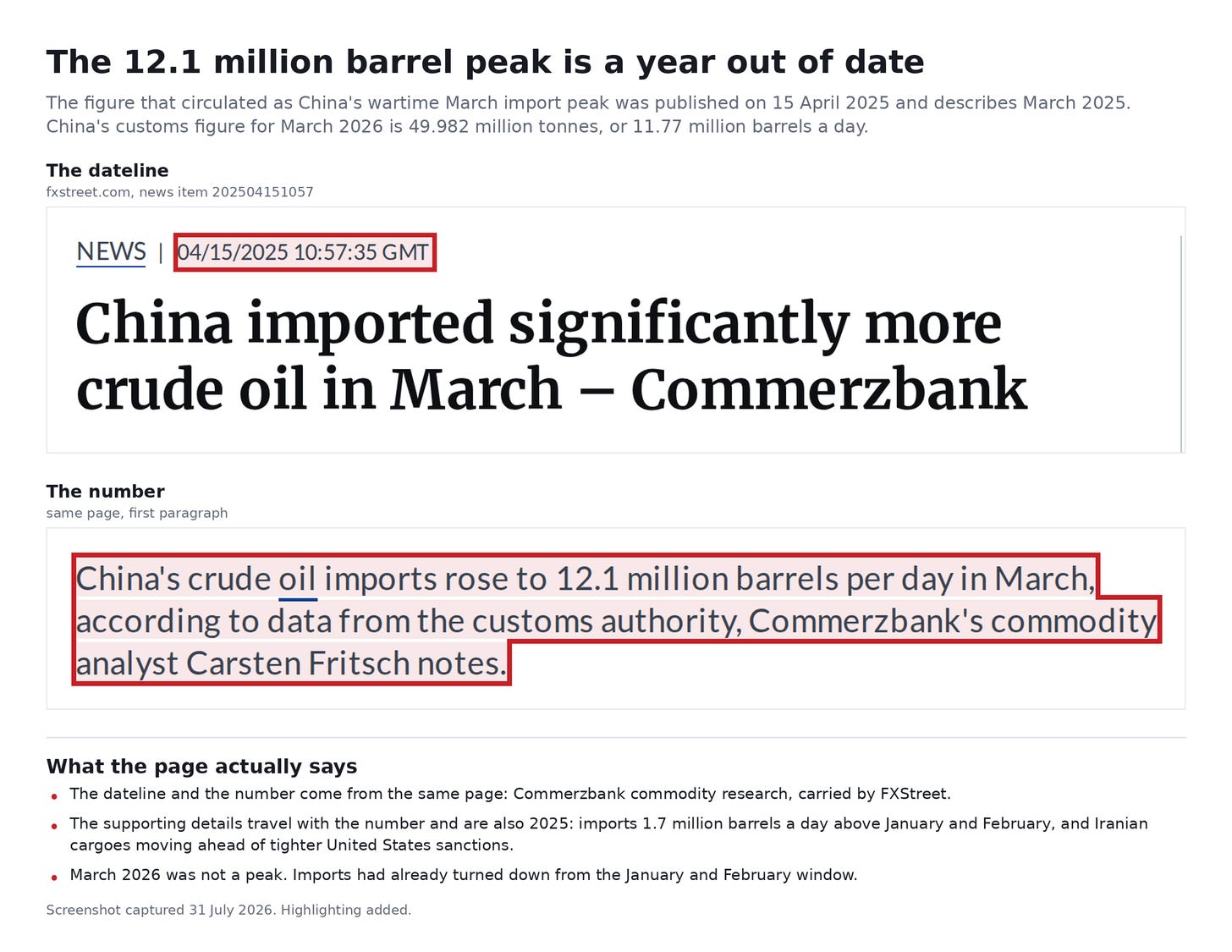 The 12.1 million barrel a day March figure as originally published: an April 2025 dateline and March 2025 data