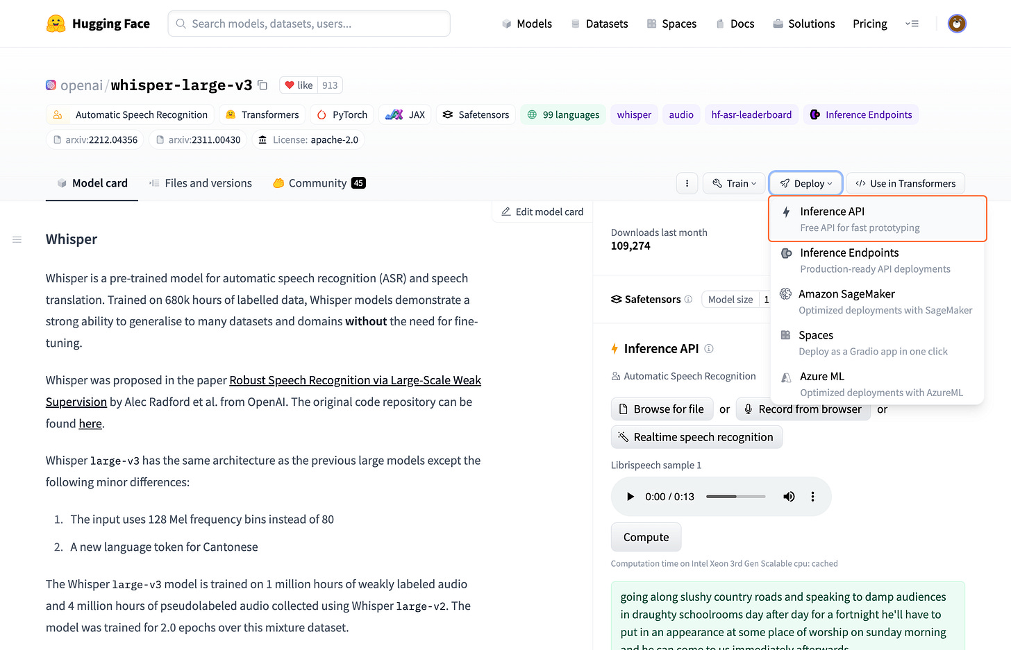 Click on Inference API…