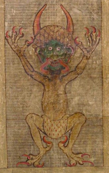 Illustration of Satan from the medieval Codex Gigas.