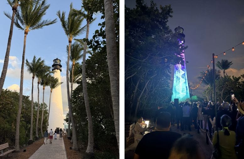 Two views of the Cape Florida Lighthouse on December 17, 2025, during the structure’s bicentennial celebration. Courtesy of Casey M. Piket.