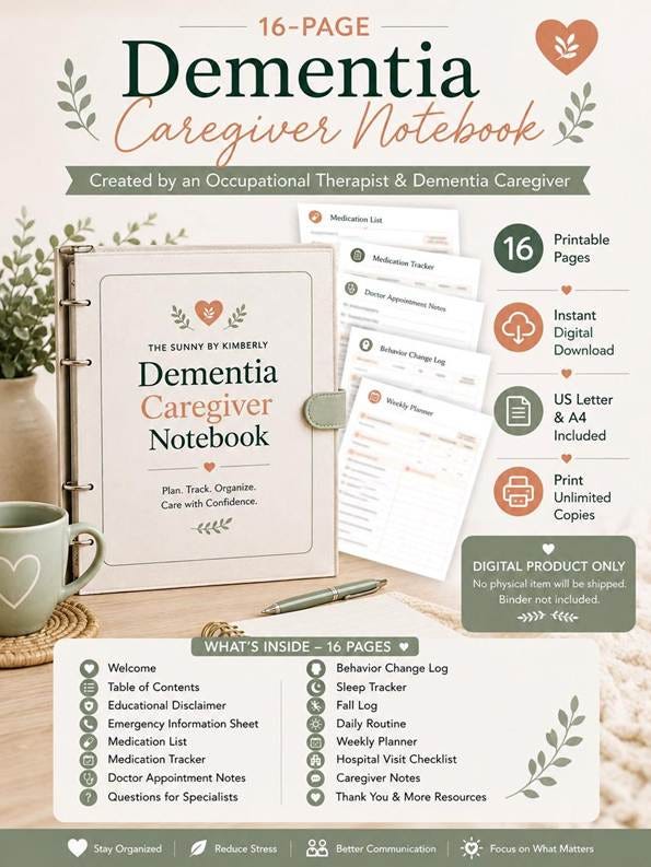 Dementia Caregiver Notebook | Printable Care Binder PDF | Medication Tracker | Doctor Appointment Planner | Dementia Organizer | OT Created image 1 Dementia Caregiver Notebook | Printable Care Binder PDF | Medication Tracker | Doctor Appointment Planner | Dementia Organizer | OT Created image 1