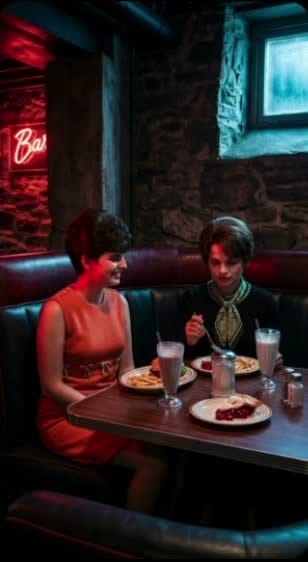 Two characters sitting side by side in the bar