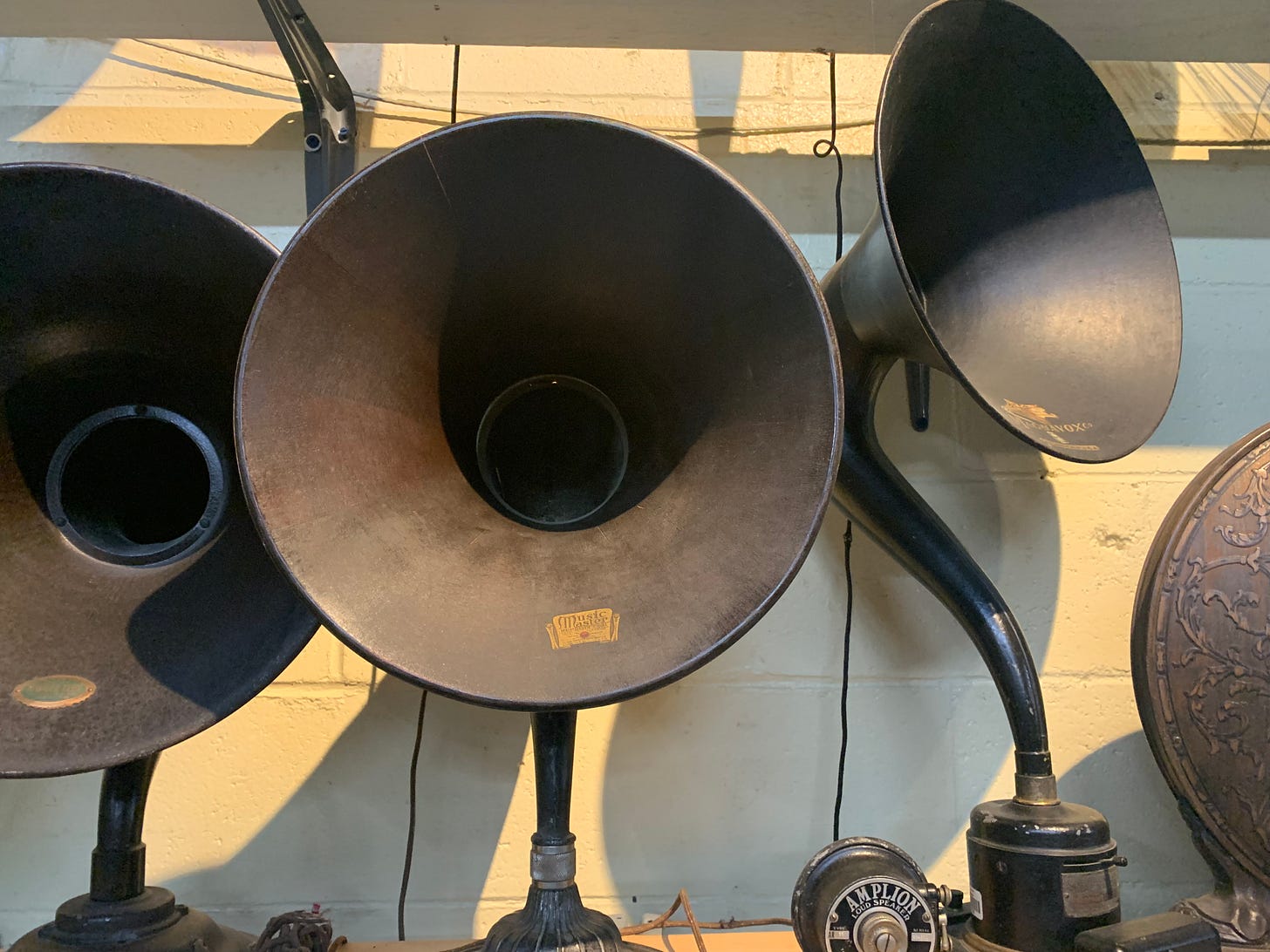 Three antique radio horns