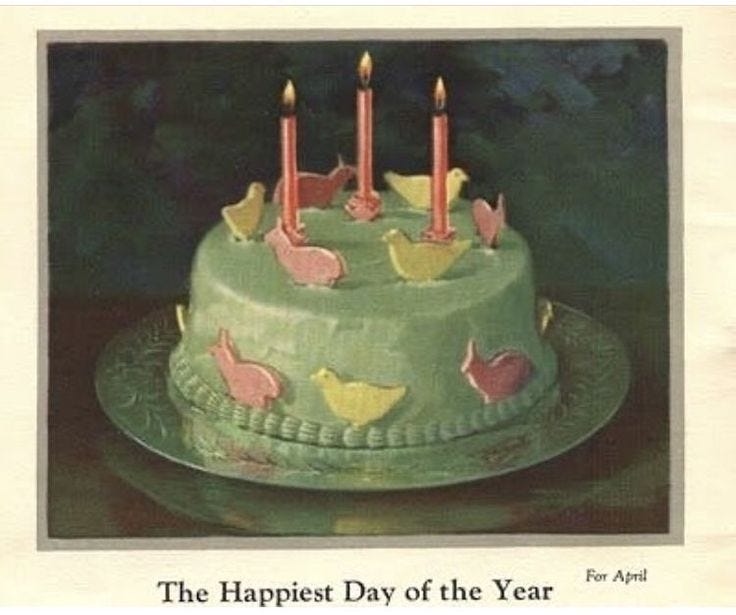 This may contain: an advertisement for the happy birthday cake with candles on it and birds flying over it