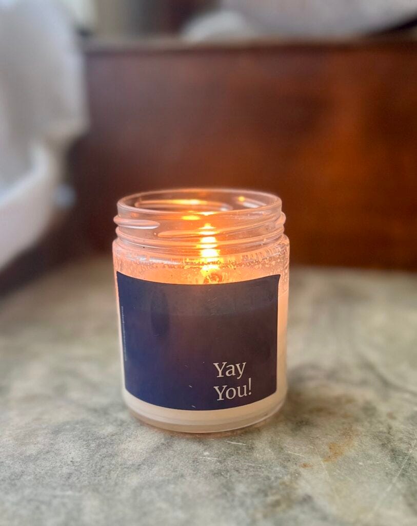 This "yay you" candle is part of the Good and good for you Living collection on virginiawillis.com