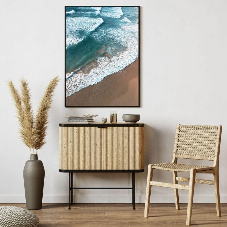 Wandkunst, Sandstrand von Portugal, Blauer Ozean und Wellen, Küstendekoration, Tropisches Poster, Nautische Kunst, Strandhausdekoration Bild 4 Wandkunst, Sandstrand von Portugal, Blauer Ozean und Wellen, Küstendekoration, Tropisches Poster, Nautische Kunst, Strandhausdekoration Bild 4