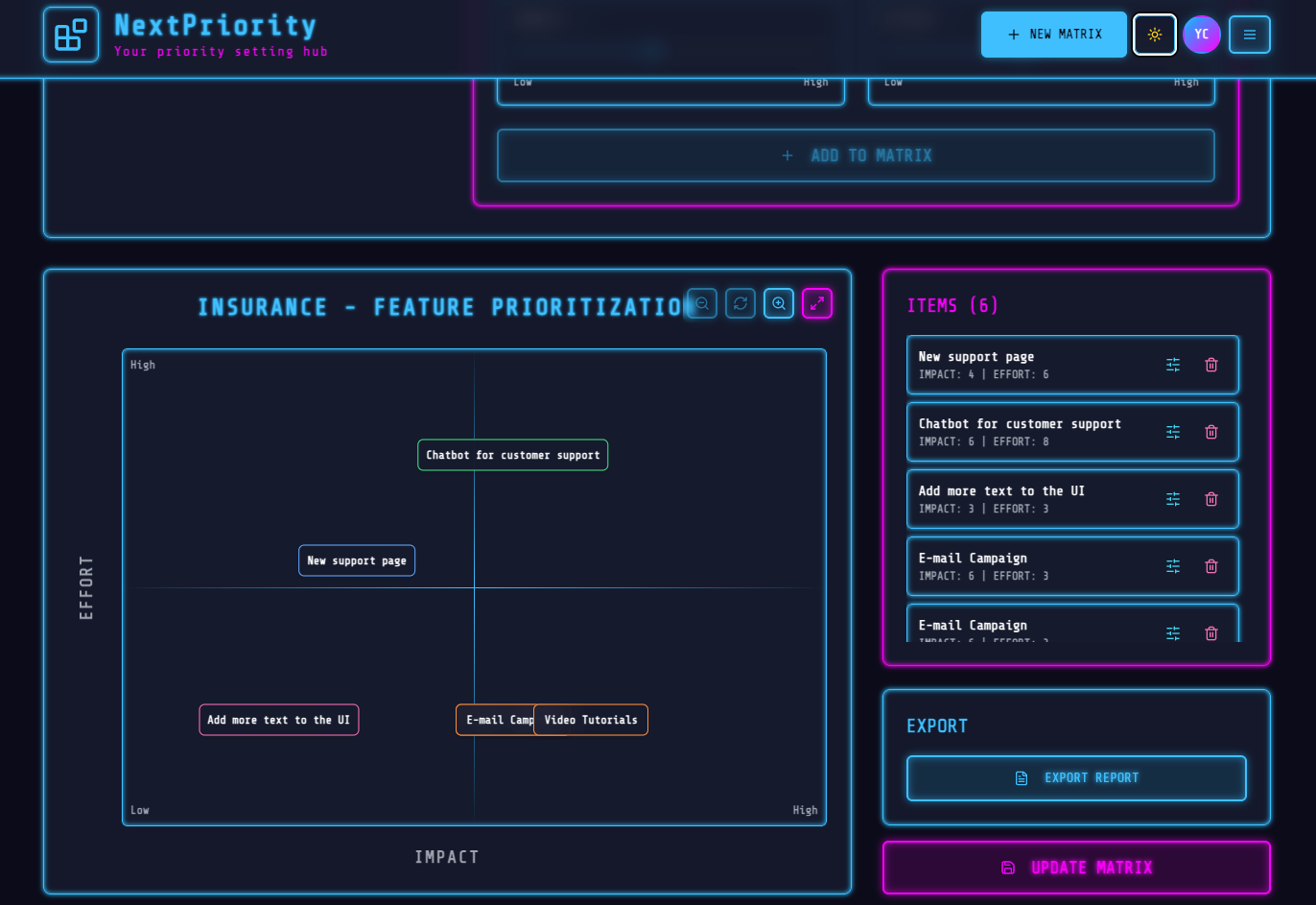 NextPriority's dark mode