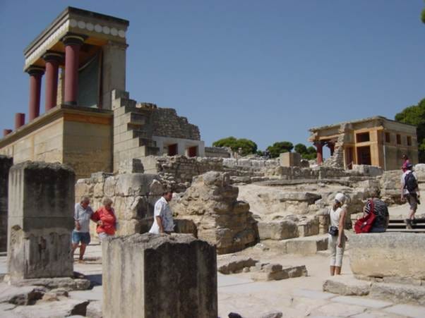 Ruins of the Minoan Palace at Knossos, Crete, where Arthur Evans first uncovered Linear A tablets in 1900. Source: Wikimedia Commons. Ruins of the Minoan Palace at Knossos, Crete, where Arthur Evans first uncovered Linear A tablets in 1900. Source: Wikimedia Commons.