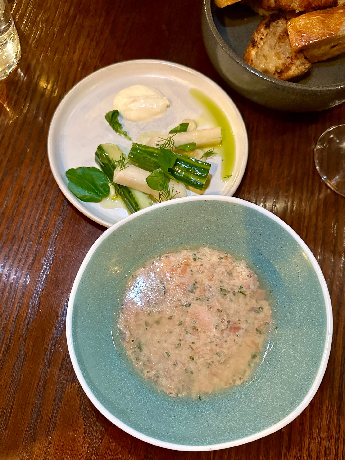 Rillettes of trout with cucumber and horseradish at Forêt