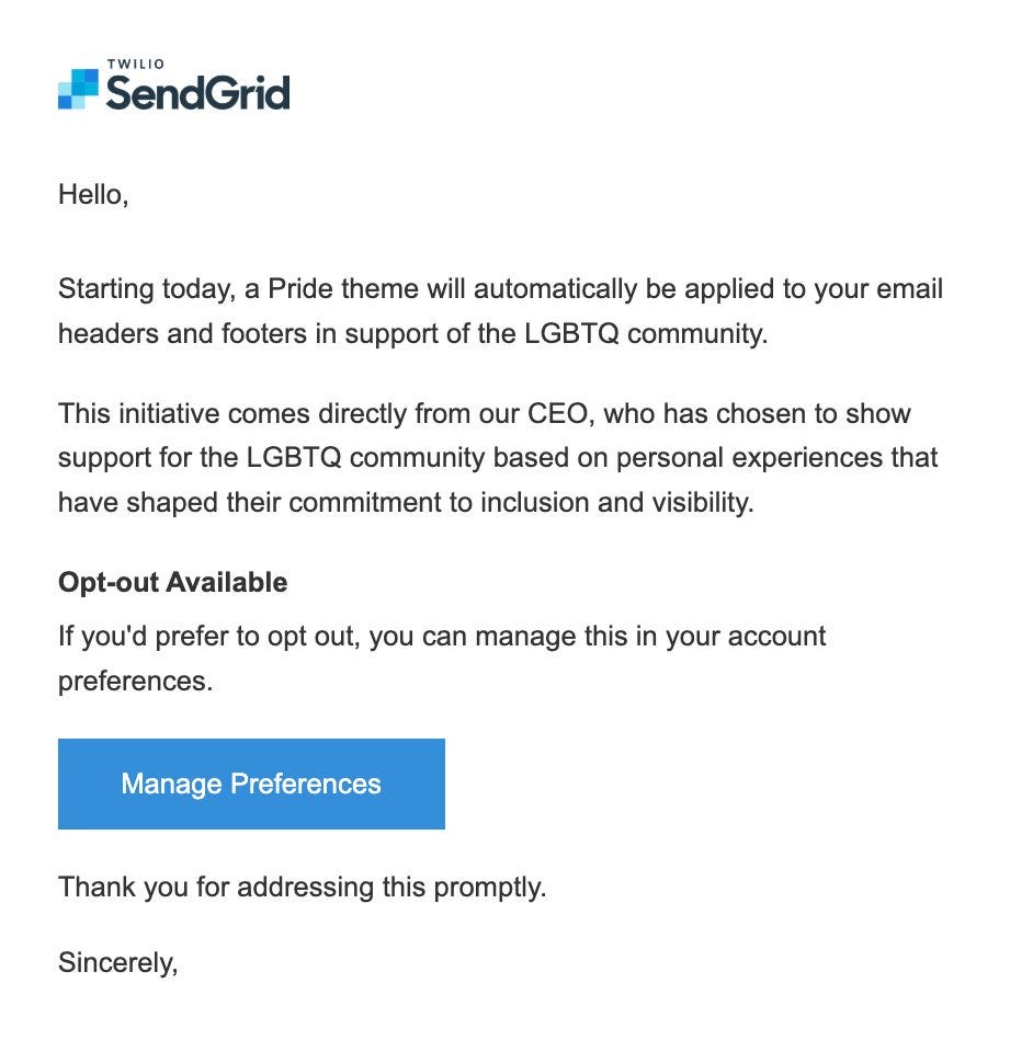 Phishing-Mail tarnt sich als Twilio-SendGrid-Pride-Ankündigung Phishing-Mail tarnt sich als Twilio-SendGrid-Pride-Ankündigung
