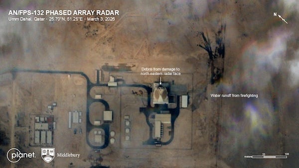    Satellite image from Planet Labs shows damage to the ANFPS 132 phased array early warning radar at Al Udeid Air Base in Qatar following Iranian strikes The $11 billion system was hit by a ballistic missile Image Planet Labs   MR Online