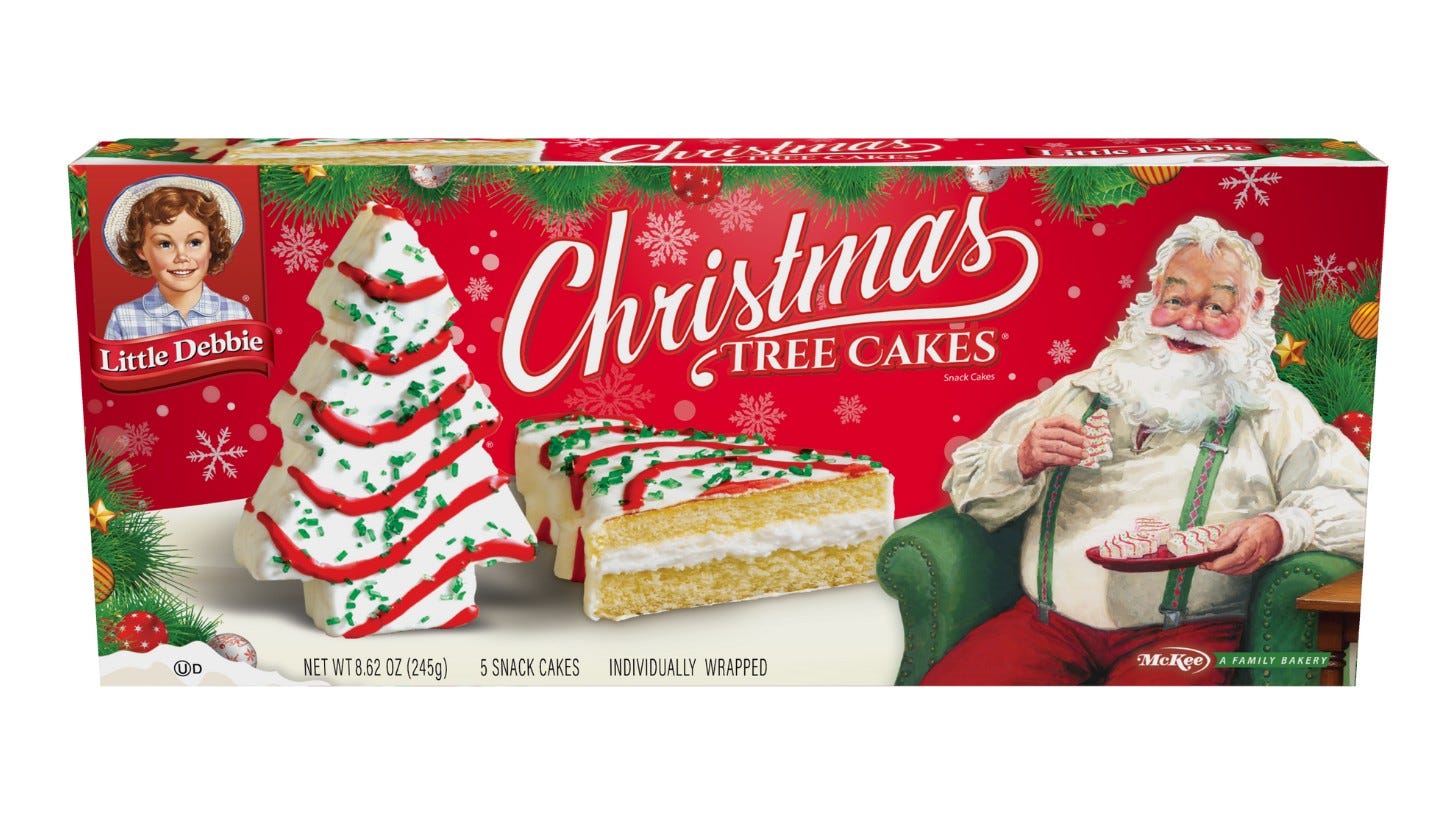 A box of Little Debbie Vanilla Christmas Tree Cakes. Image: Little Debbie/McKee Foods