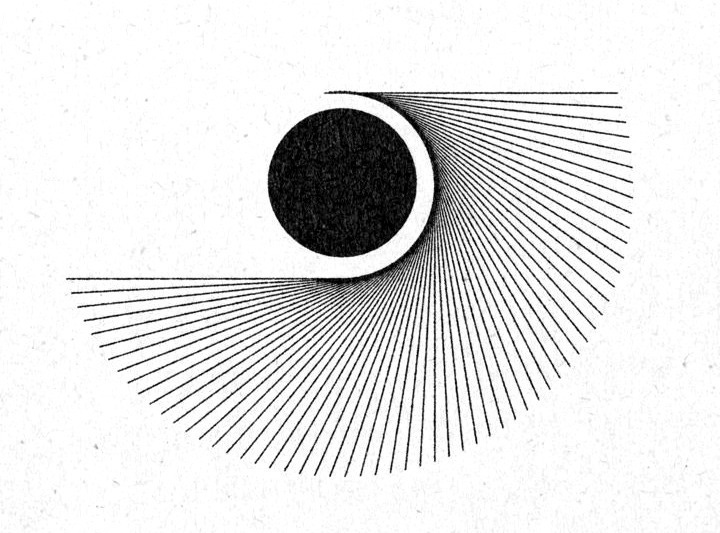 This may contain: an image of a black and white sun with rays coming out of it's center