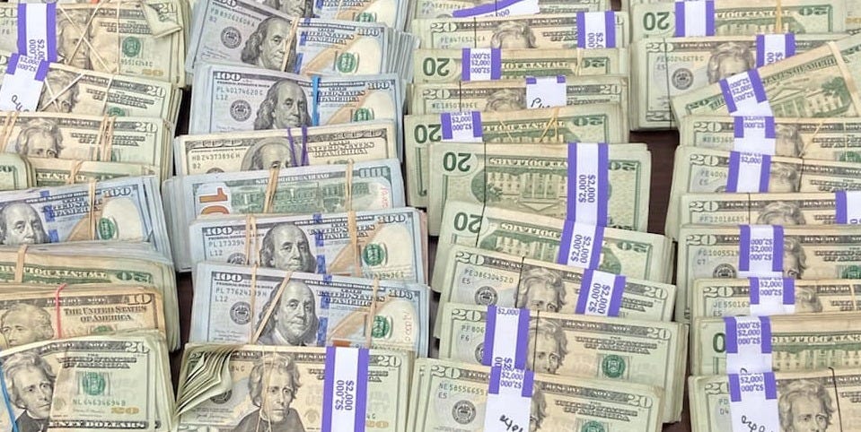 Texas law enforcement officers have seized large amounts of cartel cash like this in recent weeks. (South Texas Specialized Crimes & Narcotics Task Force photo) Texas law enforcement officers have seized large amounts of cartel cash like this in recent weeks. (South Texas Specialized Crimes & Narcotics Task Force photo)