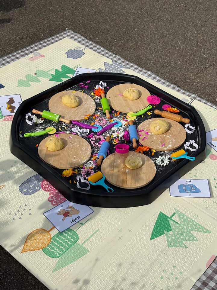 Sensory play trays with different natural playscape themes and materials