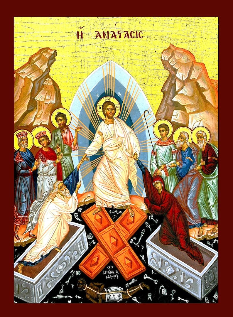 Resurrection of Jesus Christ - Greek Orthodox Christian Byzantine wooden icon image 1