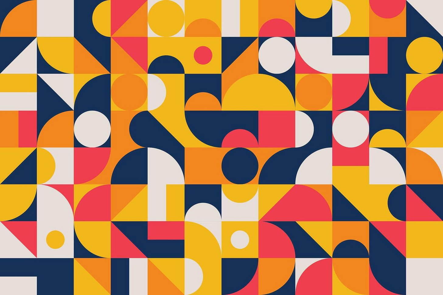 Vibrant geometric artwork with a mix of red, yellow, blue, and white,  invoking a playful, mid-century modern feel 45632815 Vector Art at Vecteezy
