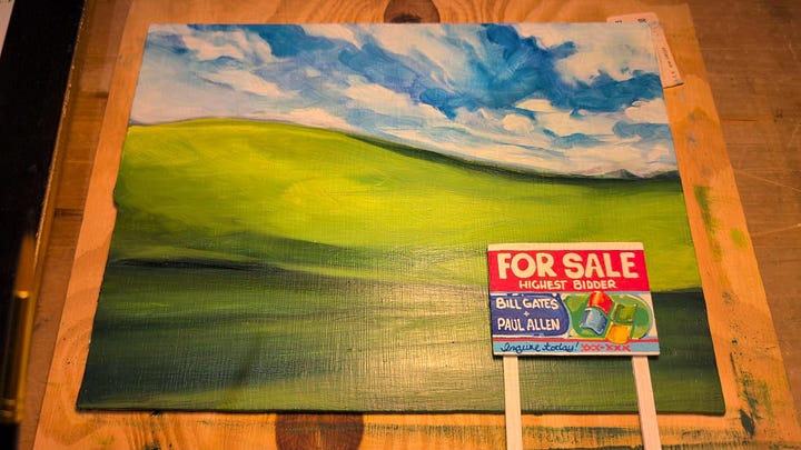 A series of WIPs including two oil paintings, unfinished line work, and behind the curtain web design