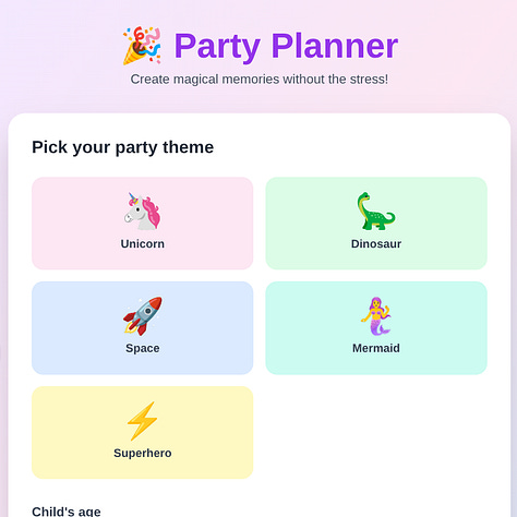 screenshots of a Party Planner app page