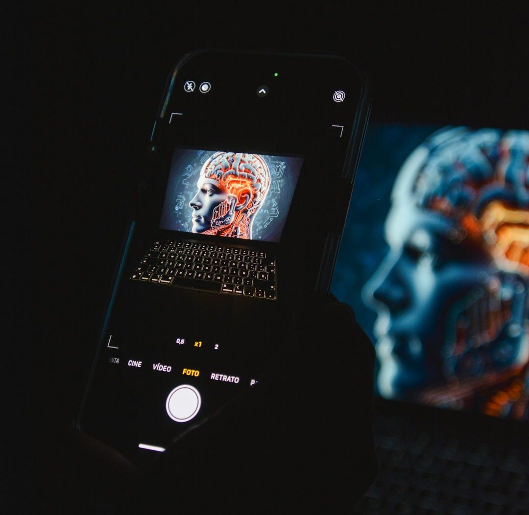 phone photographing screen with ai face