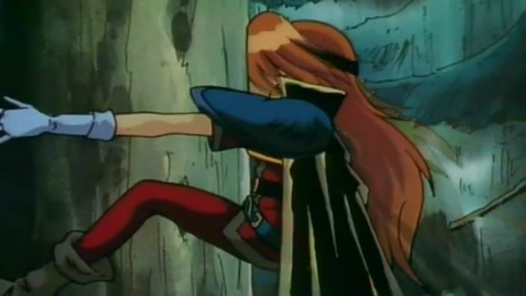 Lina from "Slayers", face-planting into a tree.
