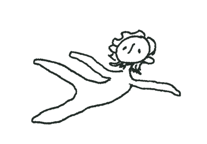 A doodle of nicki drawn all squiggly and deflated.