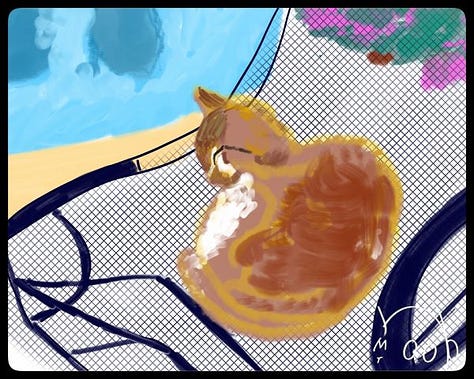 3 Sketches of varying quality, Best to Medium, Cat resting on pool chair, Brain as possibly shown by AI, but hand-drawn, and A snow-man skiing downhill. Why? read the post.