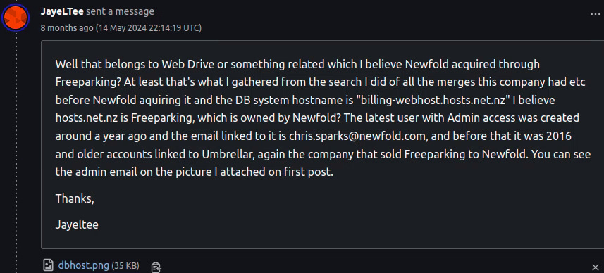 Message sent to Bugcrowd explaining what I did to ID the exposed data belonged to Newfold.