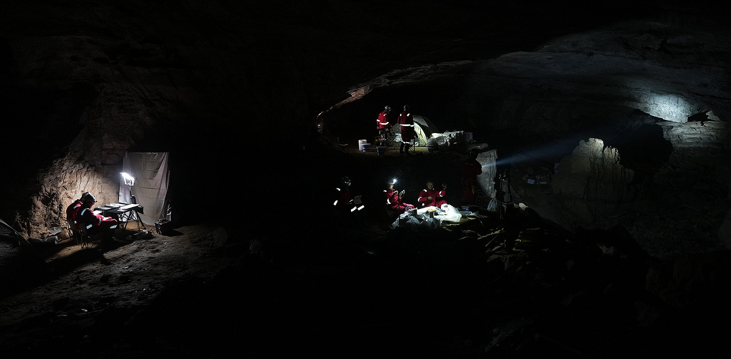 One of the taikonauts groups in the cave having set up camp for the night in December 2025.