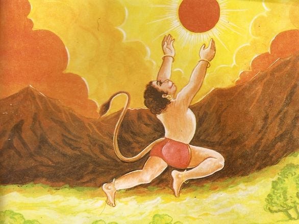This may contain: a painting of a man holding a red ball in the air with his arms outstretched