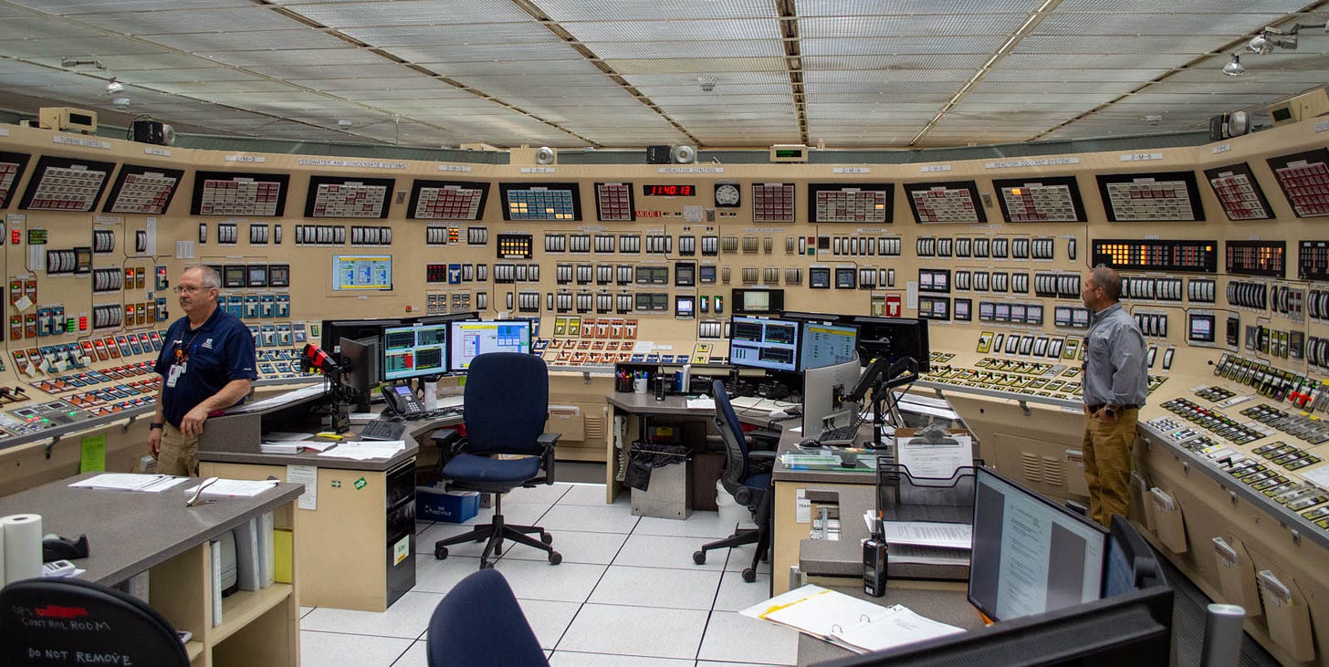 Operators seated at consoles inside Sequoyah Nuclear Plant’s control room, monitoring reactor systems in a cooled, air-conditioned environment. Operators seated at consoles inside Sequoyah Nuclear Plant’s control room, monitoring reactor systems in a cooled, air-conditioned environment.