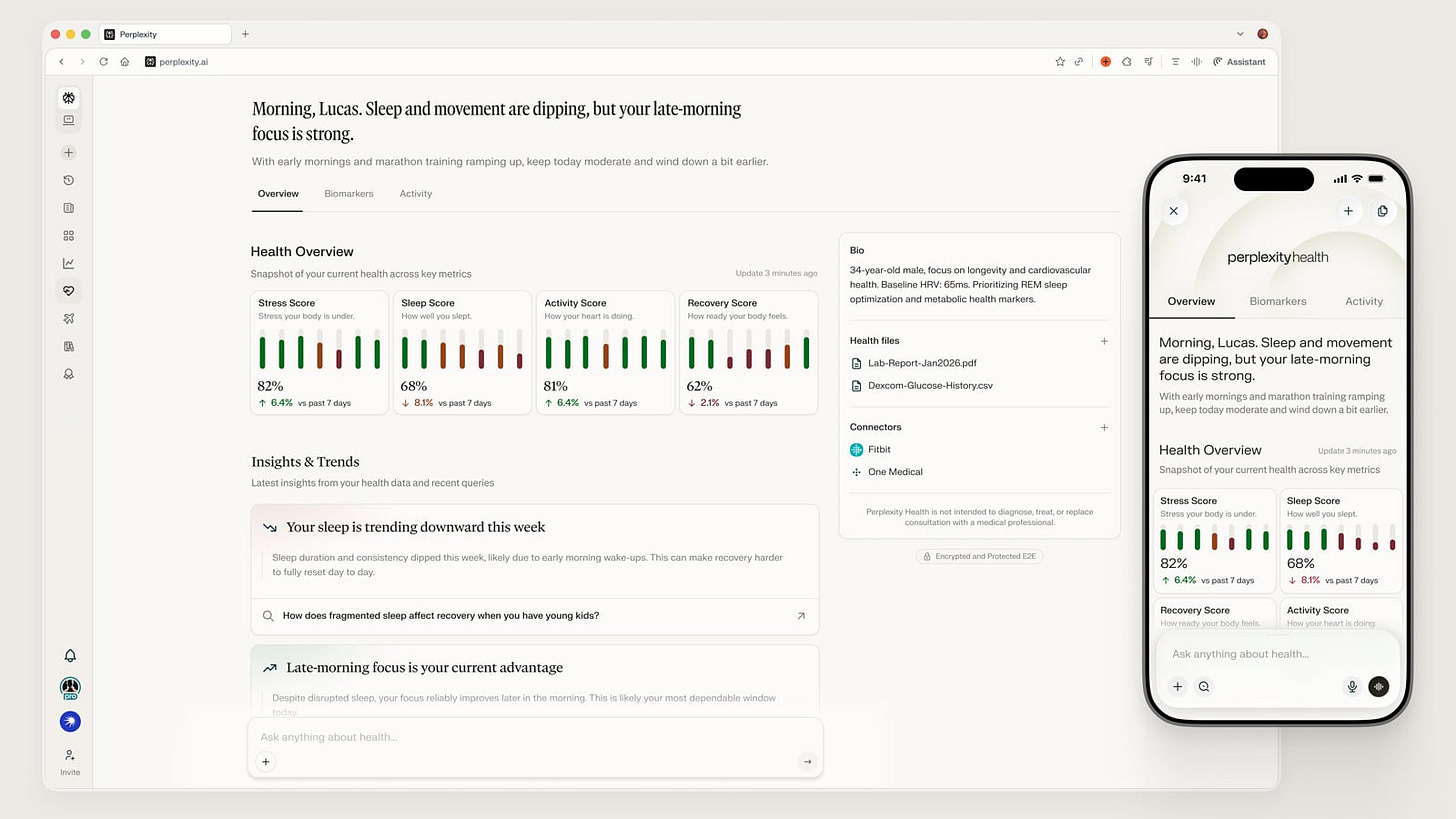 Perplexity Health screens Perplexity Health screens