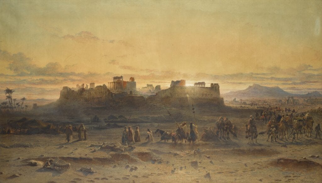 Ruins in art: Carl Haag, The Ruins of the Temple of the Sun, Palmyra. Ruins in art: Carl Haag, The Ruins of the Temple of the Sun, Palmyra.