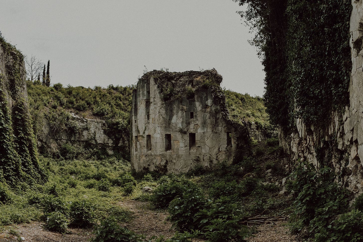 Overgrown Fort San Mattia in Verona, Italy