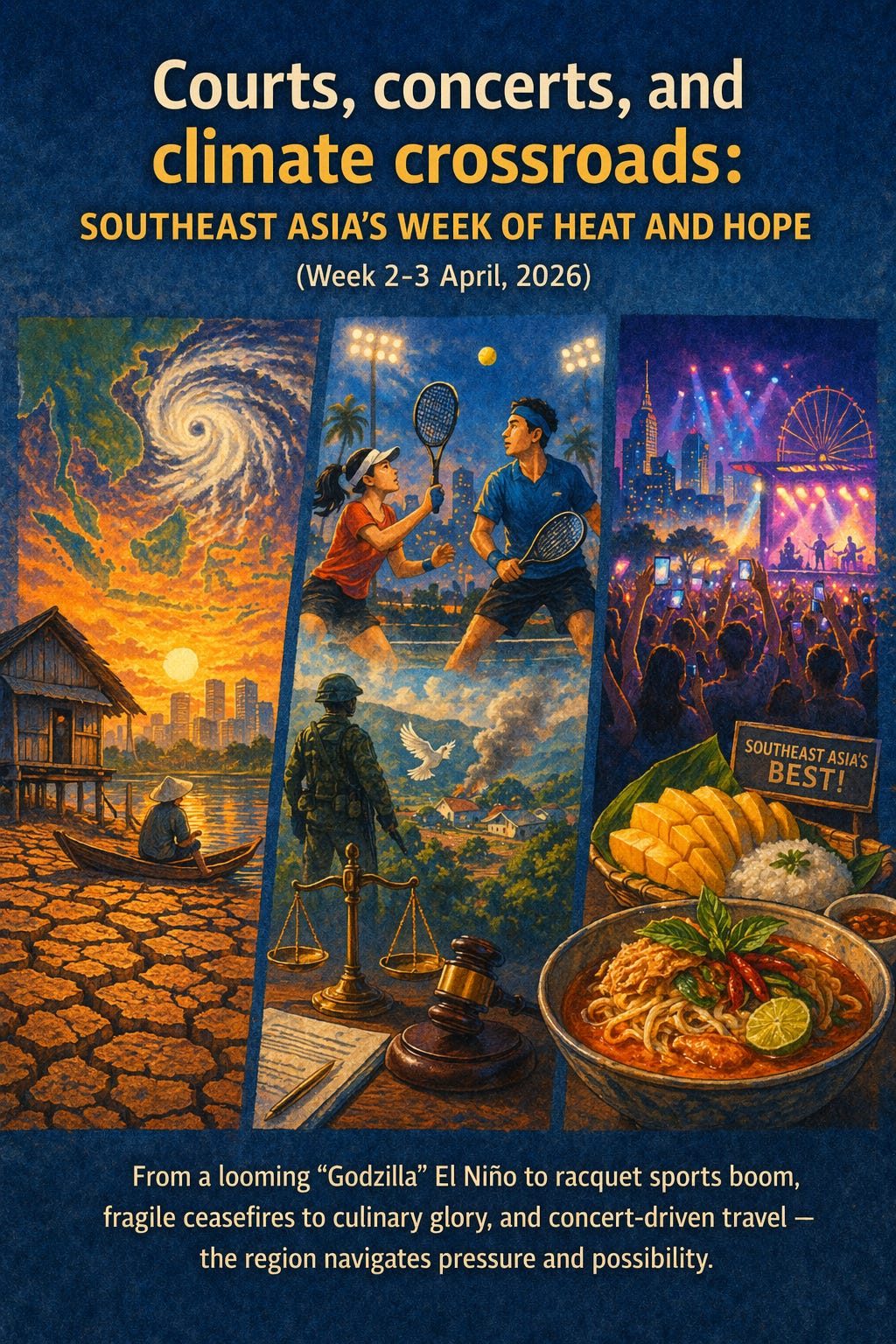 Weekly Southeast Asia highlights showing climate risks, geopolitics, and lifestyle trends shaping the region.