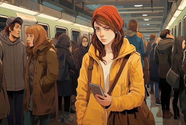 Une Fille Triste Et En Colère Debout Dans La Foule Du Métro Dans Le ...