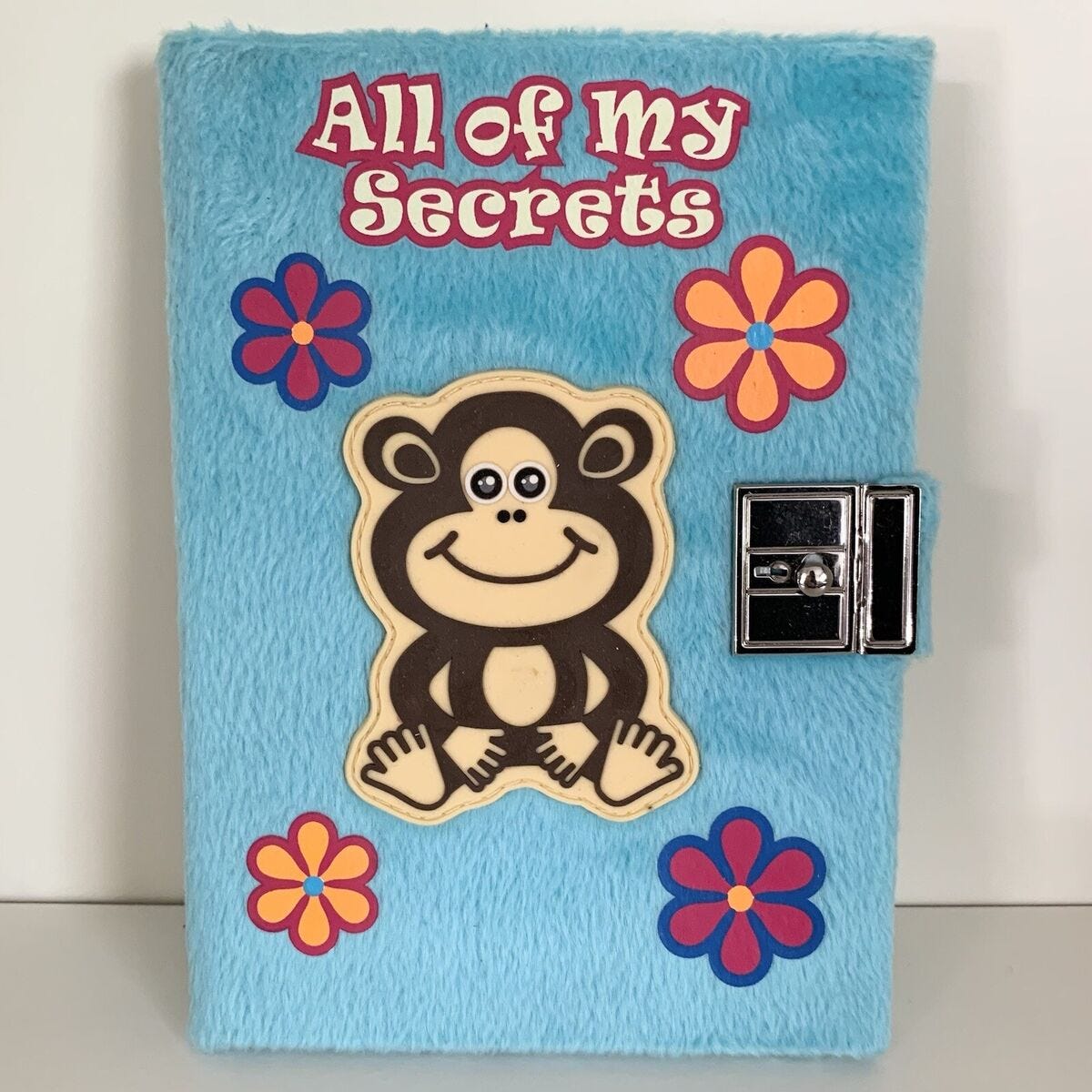 vintage y2k claire's furry diary journal with monkey patch and flowers