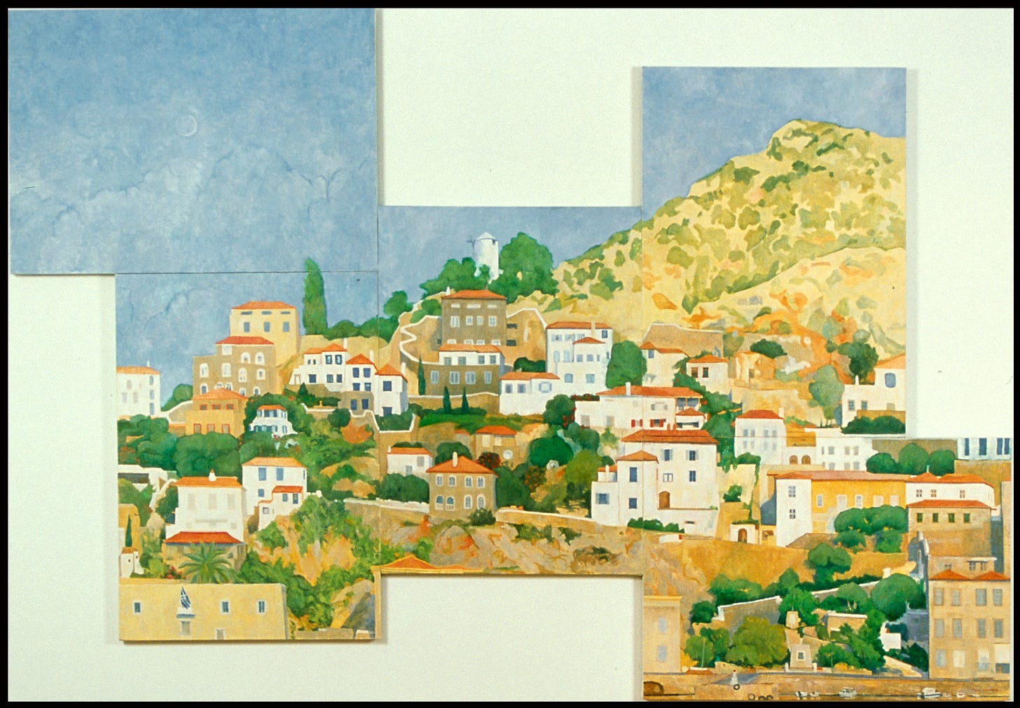 All five panels of the Hydra Hillside assembled together and mounted on a wall.