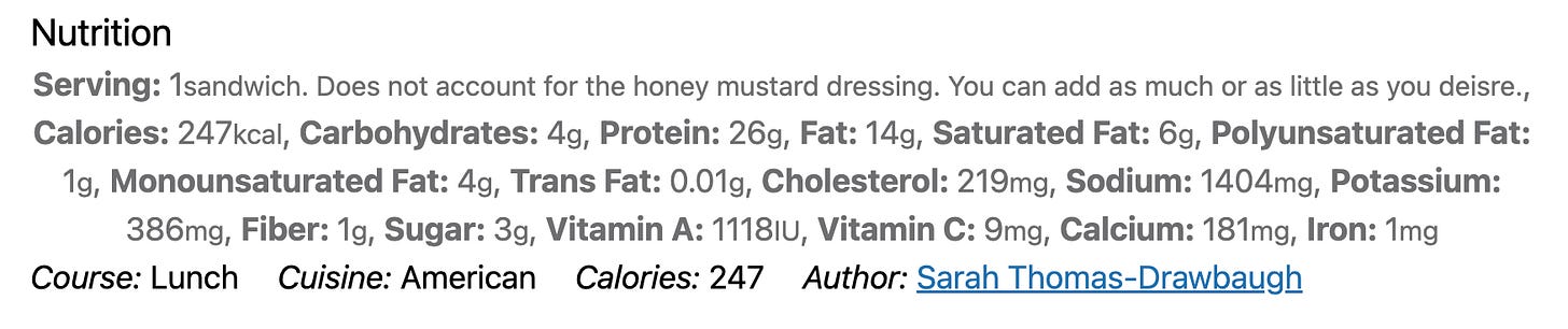 Nutrition information for the turkey egg BLT sandwich. 