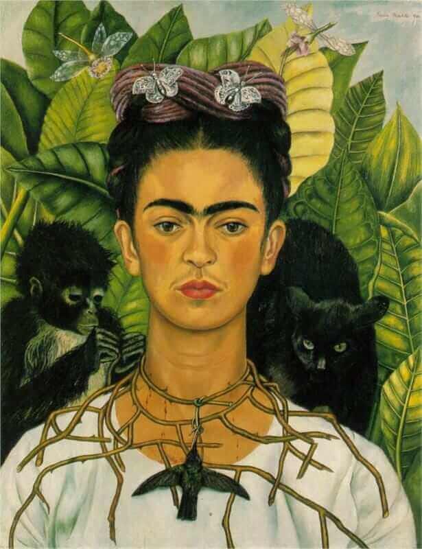 Self-Portrait with Thorn Necklace and Hummingbird, 1940, By Frida Kahlo Self-Portrait with Thorn Necklace and Hummingbird, 1940, By Frida Kahlo