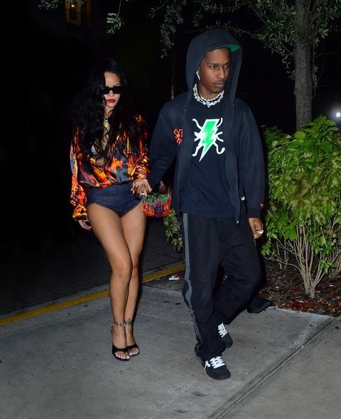rihanna in flame shirt and rocky in lightning bolt shirt