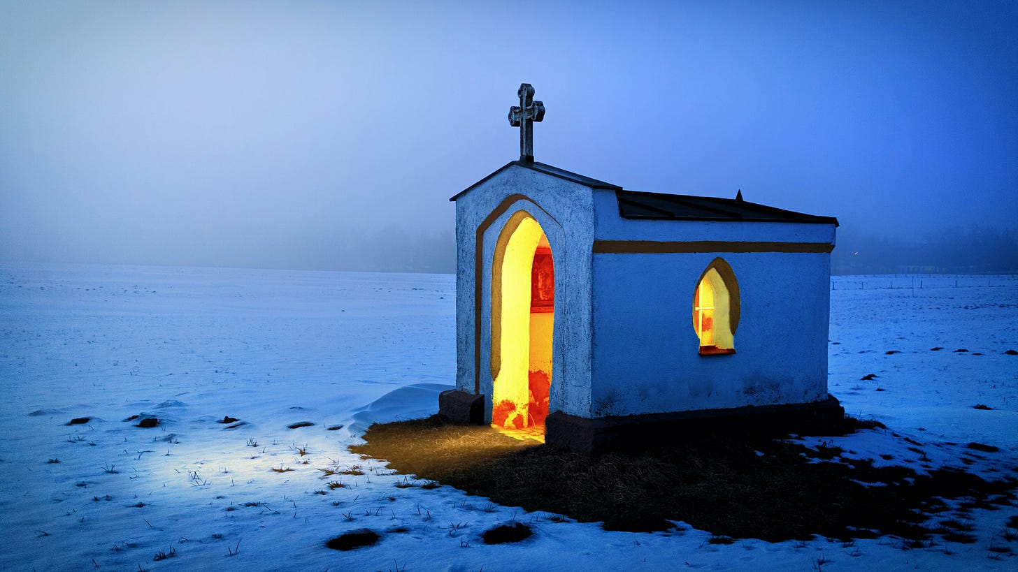 small church in the snow