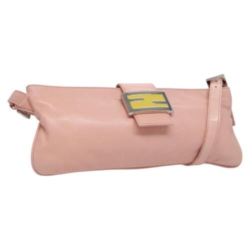 FENDI Mamma Baguette Shoulder Bag Leather Silver Pink Auth EC347 - Picture 1 of 24
