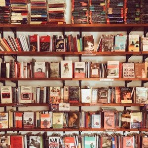 assorted title books on brown wooden shelf assorted title books on brown wooden shelf